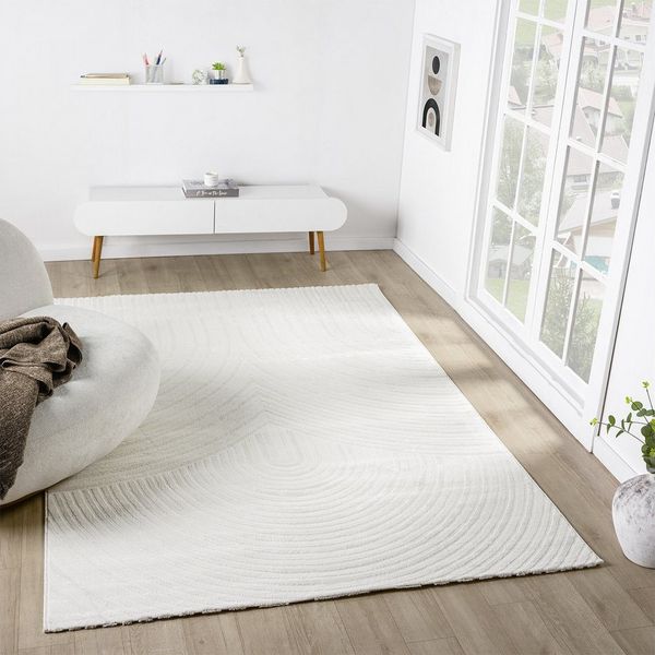 Vimoda Designteppich einem bogenförmigen Muster, Einfarbig, Rechteckig, Teppich Schlafzimmer Kurzflor, Wellen Hochtief-Muster, lebendige Optik