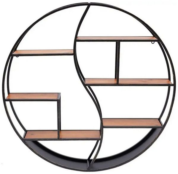 Divit Regal Wandregal rund Holz mit Metallrahmen und 6 Ablagen 68cm Durchmesser RE