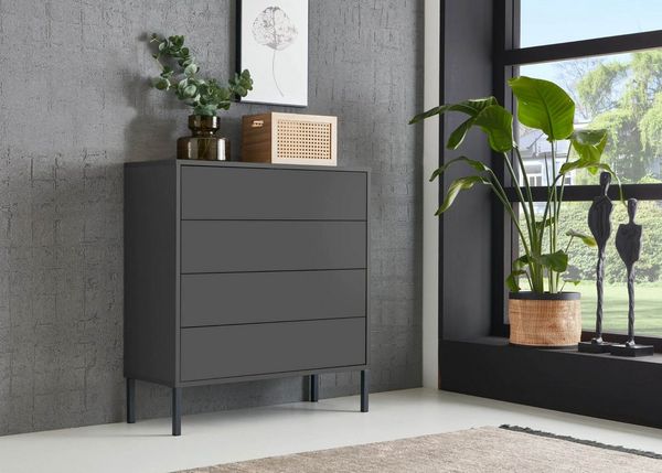 BMG Möbel Schubkastenkommode Mailand 3 (79 cm breit mit 4 Schubladen), mit Antifingerprint-Beschichtung, Füße Holz oder Metall