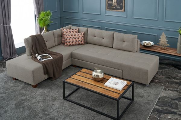 Eckschlafsofa, 'Manama', 85 x 206 x 280, Creme