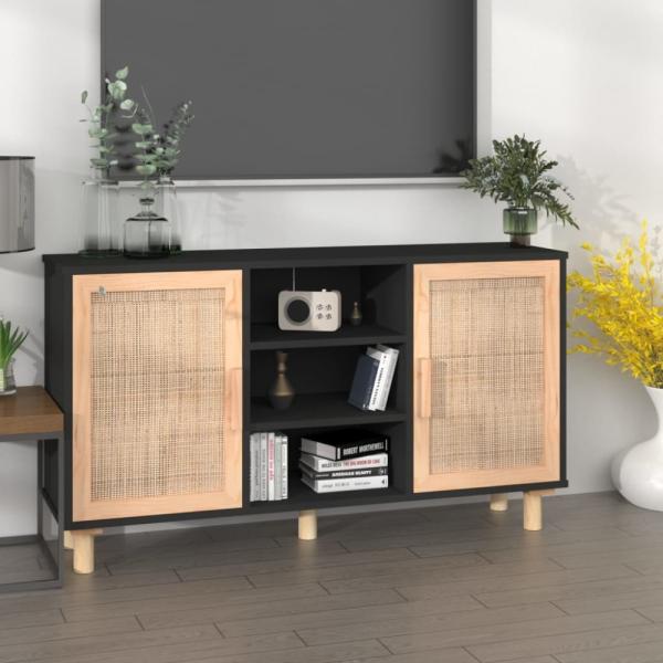 vidaXL Sideboard Schwarz 105x30x60 cm Massivholz Kiefer Natur-Rattan 345640