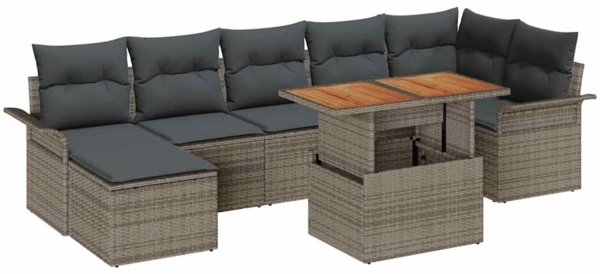 vidaXL Gartensofa-set mit Kissen 8 pcs Grau Poly-Rattan 3349362