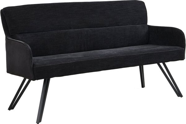 byLIVING Bank Tino/Webstoff und Mikrofaser Bezug und Gestell in schwarz/Aufgedoppelter Rücken/Küchenbank, Sitzbank, Esszimmerbank/B 160 x H 94 x T 67 cm (Schwarz)