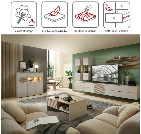 Innostyle Highboard INA - Esszimmer & Wohnzimmer in Kaschmir-Riva Eiche Bild 3