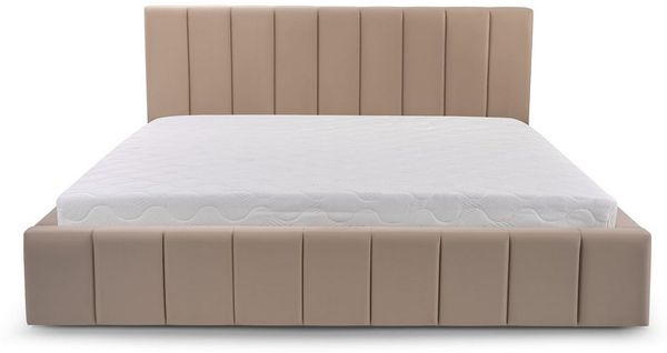 MOEBLO Polsterbett BETT 01 (Doppelbett mit Kopfstütze, Rahmenbettgestell - Stilvolles Design mit maximalem Komfort, mit Bettkasten und Lattenrost), gepolstertes Kopfteil mit Bettkasten