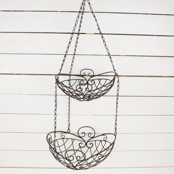 Macosa Home Hängekorb Hängekorb 2 TLG. Dunkelrostfarben Landhaus Ablagekörbe Küchenampel, hängend Obst Hängekorb Küche Obstampel Deko-Korb zum Hängen