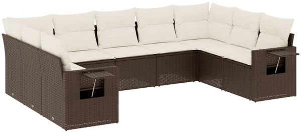 vidaXL 9-tlg. Garten-Sofagarnitur mit Kissen Braun Poly Rattan 3220602 Bild 2