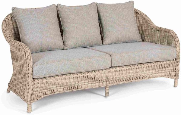 Gartensofa Ayita New mit Kissen, Geflecht und Aluminium, skandinavisch, sand-beige, Outdoor geeignet