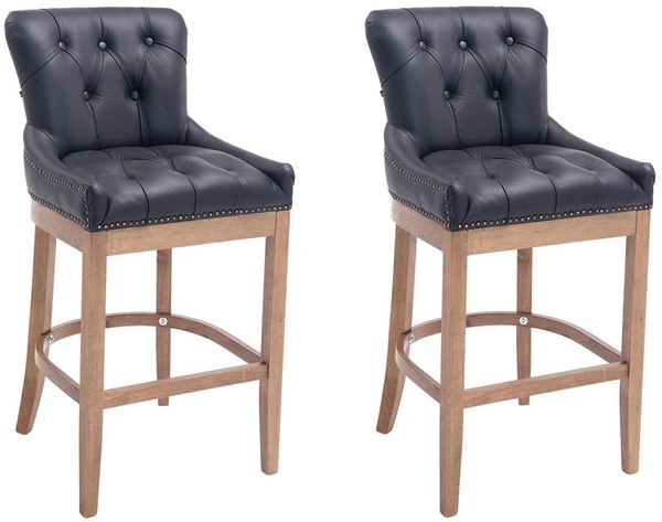 CLP 2er Set Barhocker Lakewood Echtleder gepolstert,schwarz antik-hell
