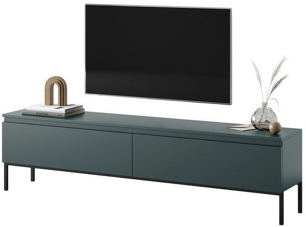 Selsey Bemmi TV-Lowboard TV-Schrank, Dunkelgrün mit schwarzen Metallbeinen, 175 cm