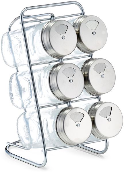 ZELLER 19638 Gewürzständer-Set mit 6 füllbaren Gläsern, Glas/Edelstahl, 7-tlg, ca. 9,3 x 15 x 18 cm