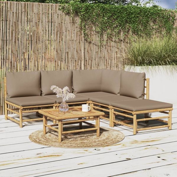 vidaXL 6-tlg. Garten-Lounge-Set mit Kissen Taupe Bambus 3155135