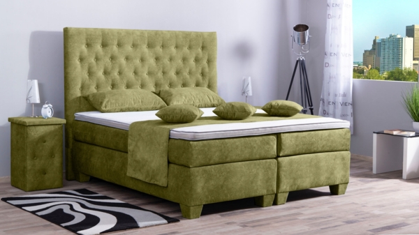 Meisterbetten Boxspringbett Vila 140x200 in DS-Apfelgrün, Matratzenbezug Nano, Ergoflex-Topper