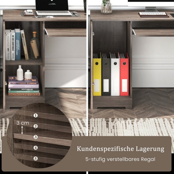 COSTWAY Eckschreibtisch, Computertisch mit Ladestation, Schrank, 2 Schubladen Bild 3