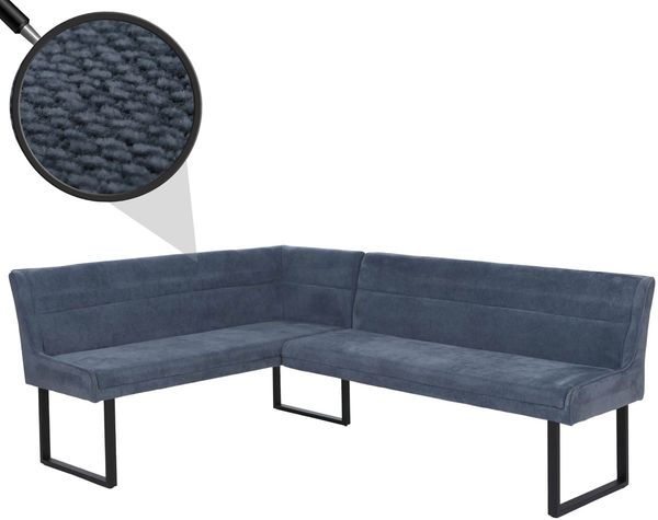 Eckbank HWC-O81, Esszimmerbank Bank, Öko-Tex (310g/m²) Chenille Stoff/Textil Metall 159x210 cm ~ blau
