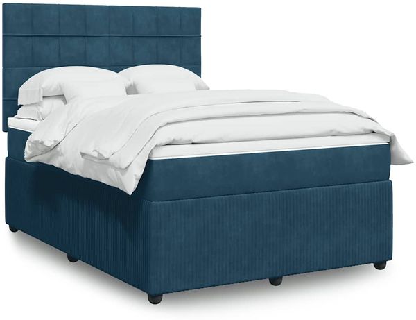 vidaXL Boxspringbett mit Matratze Dunkelblau 160x200 cm Samt 3292386