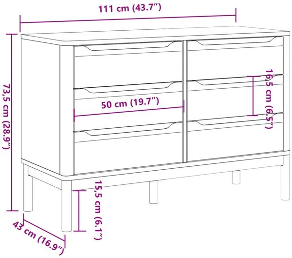 vidaXL Kommode FLORO Weiß Massivholz Kiefer 374012 Bild 10