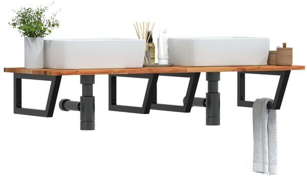 vidaXL Waschbeckenregal Wandmontage Stahl und Akazienholz 3302843