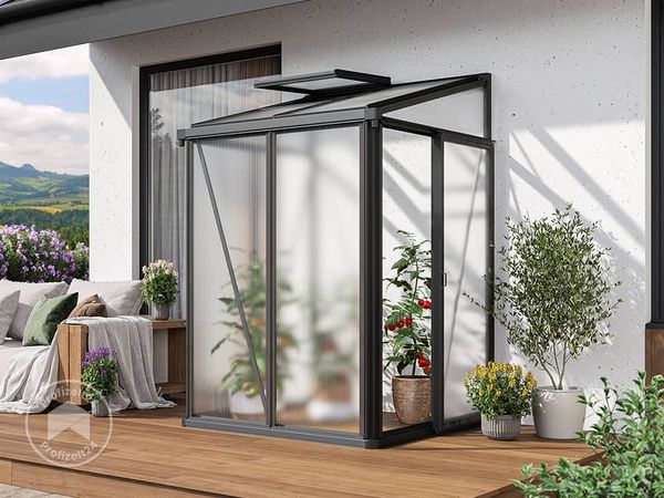 GFP Gewächshaus Anlehngewächshaus Flora 22 - Aluminium - 137x132 cm - 16 mm Polycarbonat-Platten