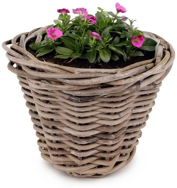 matches21 HOME & HOBBY Blumentopf Rattan Pflanzkübel als hoher, runder Pflanztopf in 30x23 cm (1 St), Hohe Rattan-Körbe als Pflanz-Kästen Blumentöpfe für aussen