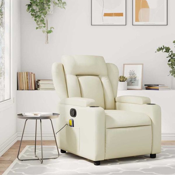 vidaXL Massagesessel mit Relaxfunktion, Kunstleder, Creme 3206021