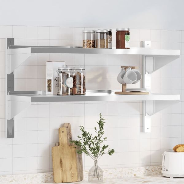 vidaXL Wandregal mit 2 Böden 100x40x60 cm Silbern Edelstahl 30309