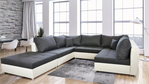 Wohnlandschaft Sofa ANDRO mit Schlaffunktion Weiss-Dunkelgrau / Speed