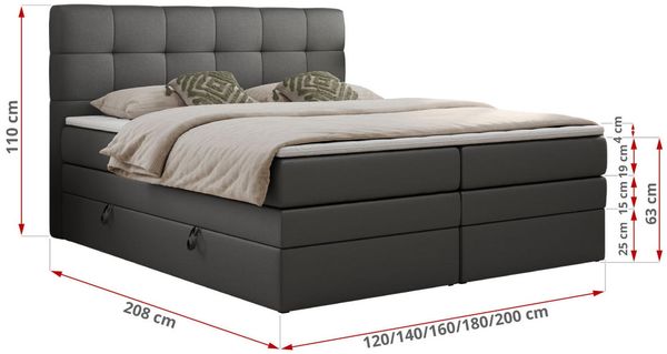 Boxspringbett mit Kopfteil und Topper, Polsterbett - LUKA-KING - 200x200cm - Dunkelgrau Kunstleder - H4 Bild 5