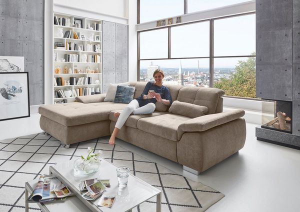 Die PlanBar Ecksofa MP-IN16037 L-Form, mit Sitztiefenverstellung & Zierkissen, Federkern
