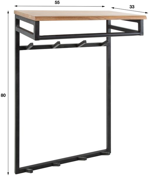 Garderobe Flidna Akazie massiv, Industrial Design mit Hutablage und 8 Haken, natur Bild 4