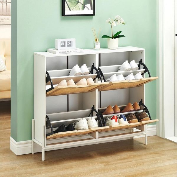 GarveeMore Schuhschrank Schuhkipper Schuhkommode mit 4 Klappen mit 8 Einstellbar Ablageflächen