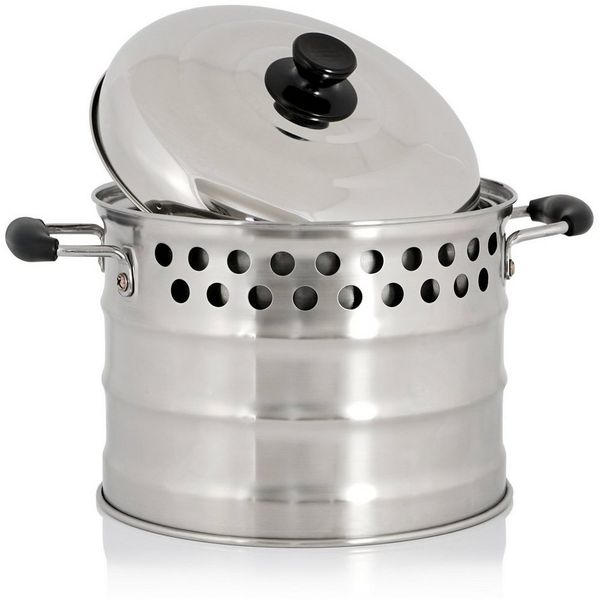 BBQ-Toro Feuertopf Edelstahl Kochtopf für Raketenofen, 7,0 Liter Topf mit Deckel, Edelstahl, Edelstahl Kochtopf für Raketenofen