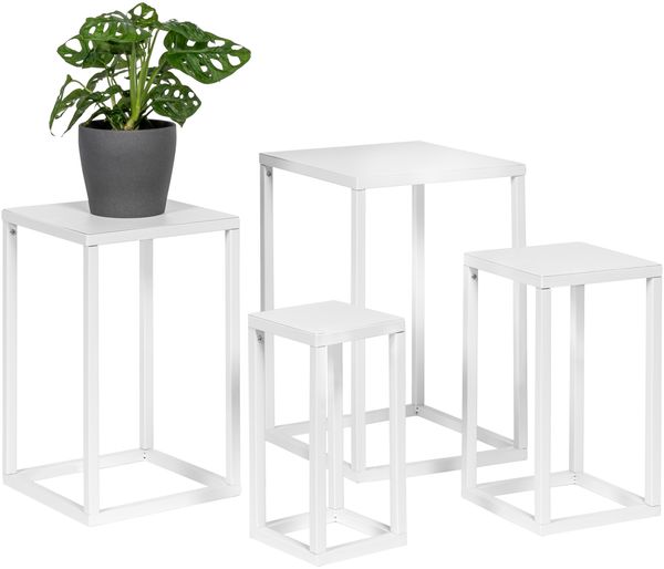 Blumenhocker 4er-Set, Metall-Blumenständer, Blumensäule weiß