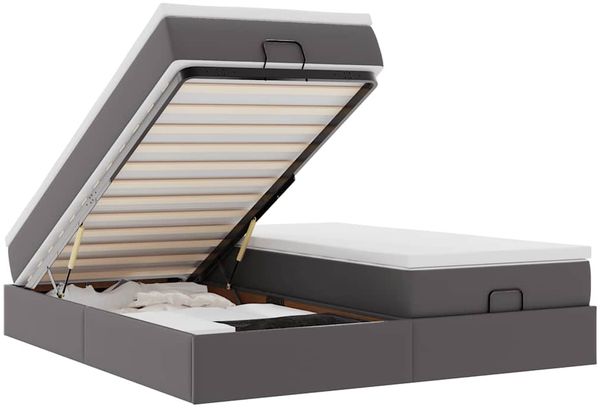 vidaXL Ottoman-Bett mit Matratzen Grau 200x200 cm Kunstleder 3311232 Bild 2