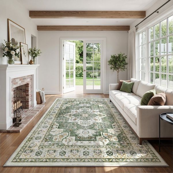 Klyvvo Teppich Vintage Kurzflor Teppich, weich & rutschfest, waschbar, Rechteckig, 80x150 cm – Küchenteppich, Schlafzimmerteppich
