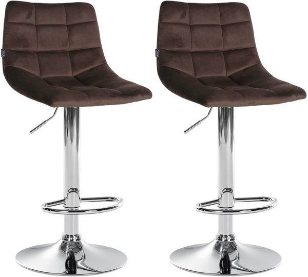 CLP 2er Set Barhocker Jerry Samt höhenverstellbar und 360 drehbar,braun chrom
