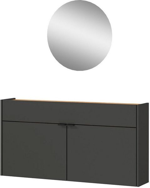 Germania 2-TLG. Garderoben-Set 7937-549 GW-Ameca, in Graphit/Navarra-Eiche-Nb, mit geringer Tiefe, 110 x 200 x 22 cm (BxHxT)