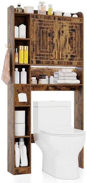 KOMFOTTEU Badregal, Toilettenregal Badezimmerregal mit 7 Fächer & verstellbare Bodenleiste
