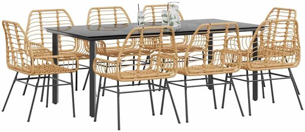 vidaXL 9-teiliges Garten-Esszimmerset Braunes Polyrattanglas 3334547