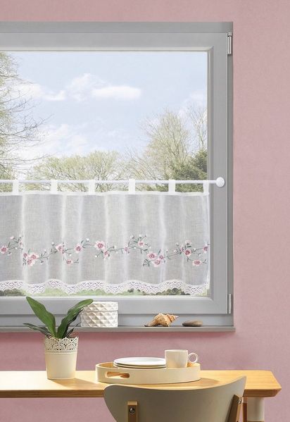HOME WOHNIDEEN Scheibengardine ELLY (1 St), Schlaufen, halbtransparent, Leinenstruktur, Cafehaus,Leinenstruktur,bestickt