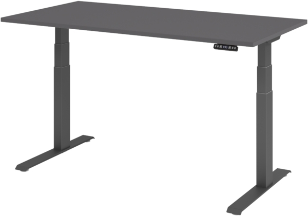 bümö elektrisch höhenverstellbarer Schreibtisch 160x80 cm in graphit, Gestell graphit mit Memory-Steuerung, elektrischer Bürotisch höhenverstellbar Gaming Tisch, XDKB16-G-G