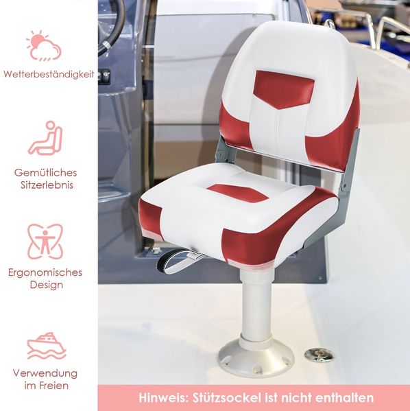 2er Set Klappbarer Bootssitz mit 11 cm Dicker Schwammpolsterung Steuerstuhl Rot Weiß