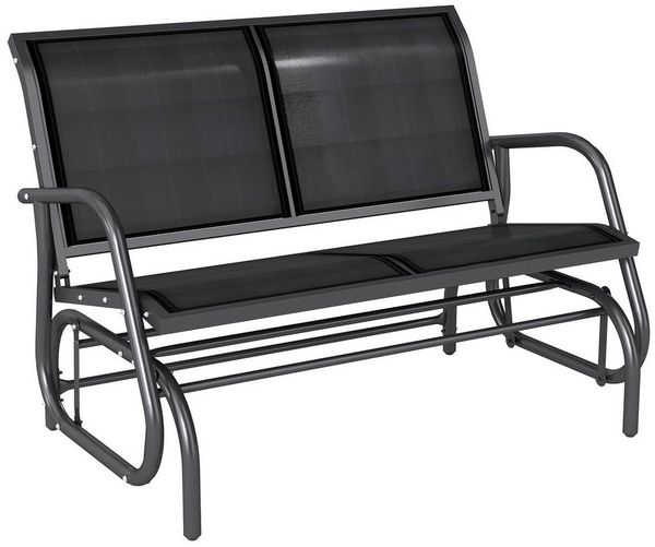Outsunny Gartenbank Schaukelstuhl 2-Sitzer Parkbank Metall Gartenmöbel (Gartenschaukel, 1-St, Sitzbank), Schwarz 120 x 70 x 85 cm
