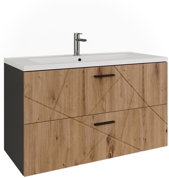 Waschbeckenunterschrank Irma Anthrazit/Artisan 100 x 57 cm mit 2 Schubladen Vicco