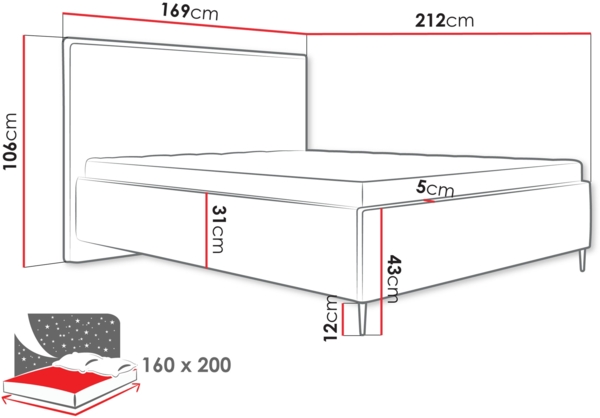 Polsterbett Prizino (Farbe: Poso 110, Größe: 160 x 200) Bild 6