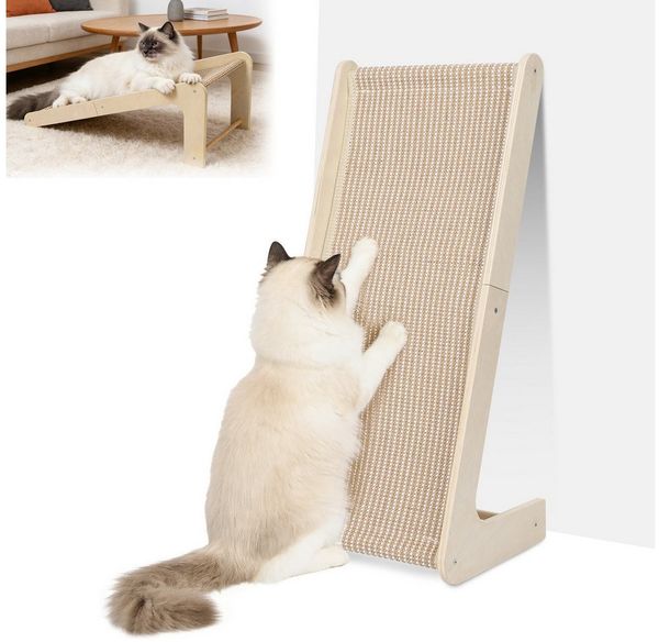 JOYOLEDER Kratzbrett Dual-Use Sisal Kratzbrett Katzen-69cm H, Massivholz & Natürliche Sisal, (Kratzsäule Katze, L-förmige Kratzmöbel, alle Katzen Spielen, Entspannen)