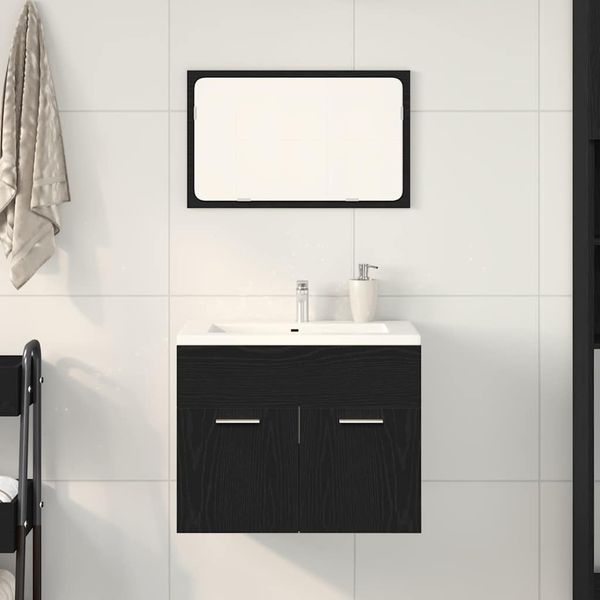 vidaXL 2-tlg. Badmöbel-Set Schwarz Eichen-Optik Holzwerkstoff 862041