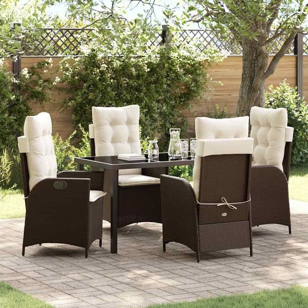 vidaXL Garten Essgruppe mit Kissen 5 pcs Braun Poly-Rattan 3380493