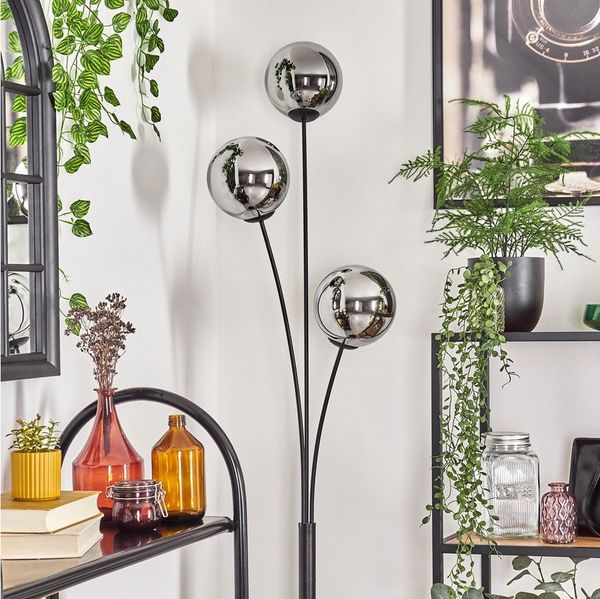 hofstein Stehlampe Stehlampe aus Metall/Glas in Schwarz/Chrom/Rauch, ohne Leuchtmittel, Retro/Vintage-Leuchte mit Glasschirmen (15cm) u. Fußschalter, E14