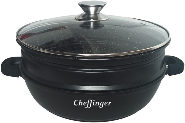 4 in 1 Tajine Topf mit Silikongriffe ø28 cm Garer Dampfgarer Schwarz Induktion